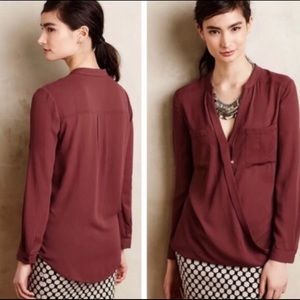 Maeve Burgundy Eva Wrap Top Blouse Sz 0 LB